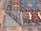 Cerulean Blue Special Kazak with All Over Pattern Natural Dyes Pure Wool Hand Knotted Oriental Densely Woven Rug(9'x11'8")