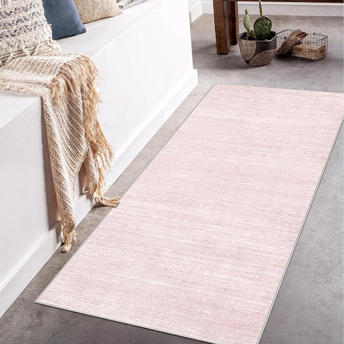 Art&Tuft Non-Slip Runner Rug - 2x6 Runner Rug Washable Low-Pile Rugs Runners, Soft Distressed Carpet Runner for Bedroom Bathroom Kitchen Laundry Living Room, Lightpink