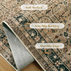 Moynesa Brown 8x10 Area Rugs for Living Room, Vintage Boho Washable Area Rug for Bedroom Dining Room Office, Low Pile Soft Non-Slip Retro Carpets for Kitchen Indoor Nursery