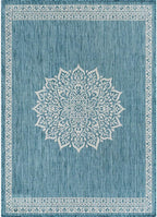 CAMILSON Outdoor Rug 6x9 Medallion Aqua Modern Area Rugs for Indoor and Outdoor Patios Kitchen and Hallway Mats Washable Porch Deck Outside Carpet (Medallion Aqua 6 x 9)