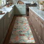Floral Runner Rug 2x12 Washable Hallway Long Green Bedroom Carpet Non Slip Indoor Boho Kitchen Low Pile Accent Rug Lightweight Soft for Bathroom Dining Laundry Living Room