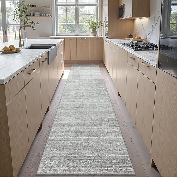 Valenrug Washable Rugs 2x10 - Stain Resistant 2x10 Area Rugs for Living Room, Non Slip Backing Large Area Rugs for Bedroom, Folable Machine Washable Area Rug (2'x10', Grey)