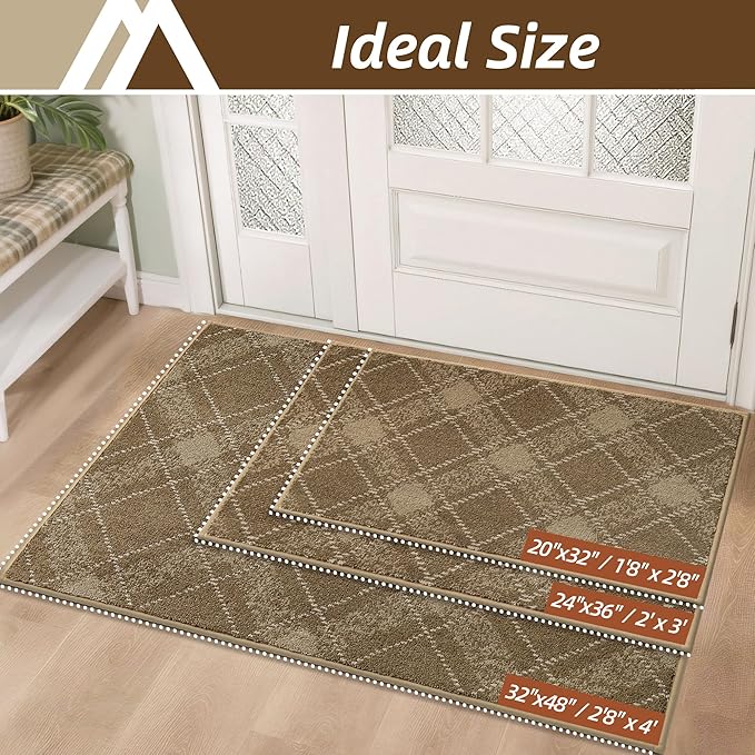 COSY HOMEER Plaid Door Mat 24" x 36",Dirt Trapper Entryway Rugs,Non-Slip Washable Farmhouse Doormat,Low Profile Welcome Mats for Paws Taupe