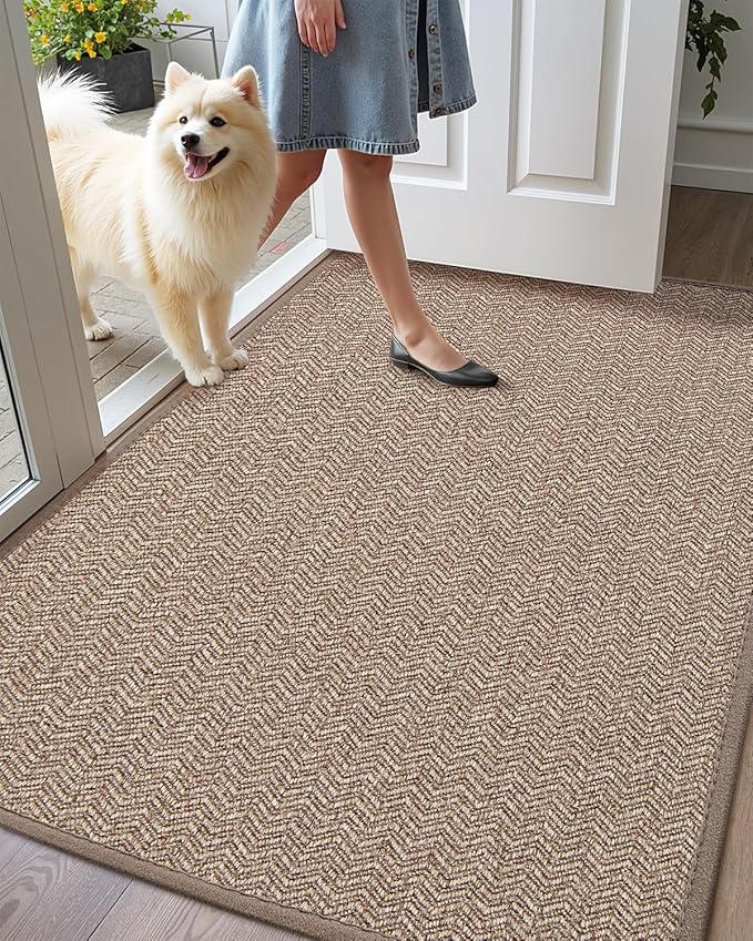 Color&Geometry Large Front Door Mat Indoor Entrance, 36"X56" Indoor Mats for Entryway Non Slip Rubber Backed, Dirt Trapper Double Door Mat Washable, Dark Khaki (Rolled-up NO Creases)