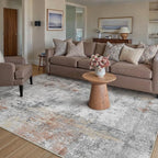 6x9 Washable Area Rug Grey Rust Abstract Living Room Bedroom Carpet Neutral Modern Non-Slip Soft Low Pile Lightweight Vacuumable Throw Rug for Dining Room Kitchen