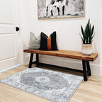 MUJOO Grey Rug 2'x3',Small Washable Area Rugs for Entryway Kitchen Bathroom Bedroom,Boho Vintage Bohemian Distressed Farmhouse Non Slip Carpet, Floral