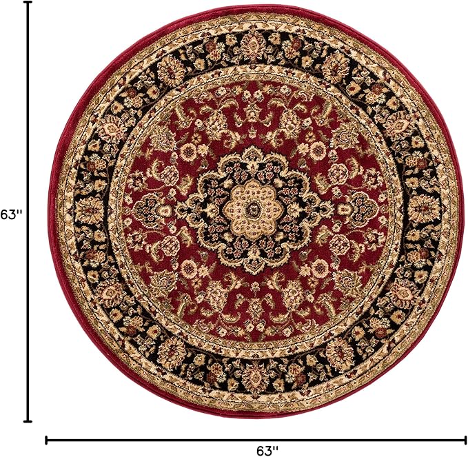 Well Woven Barclay Collection Medallion Kashan Red 5 ft Round Rug - for Living Room, Bedroom, and Dining Room