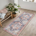 Bloom Rugs Washable Non-Slip 7 ft Runner - Terracotta/Blue Traditional Medallion Runner for Entryway, Hallway, Bathroom, and Kitchen - Exact Size: 2.5' x 7'