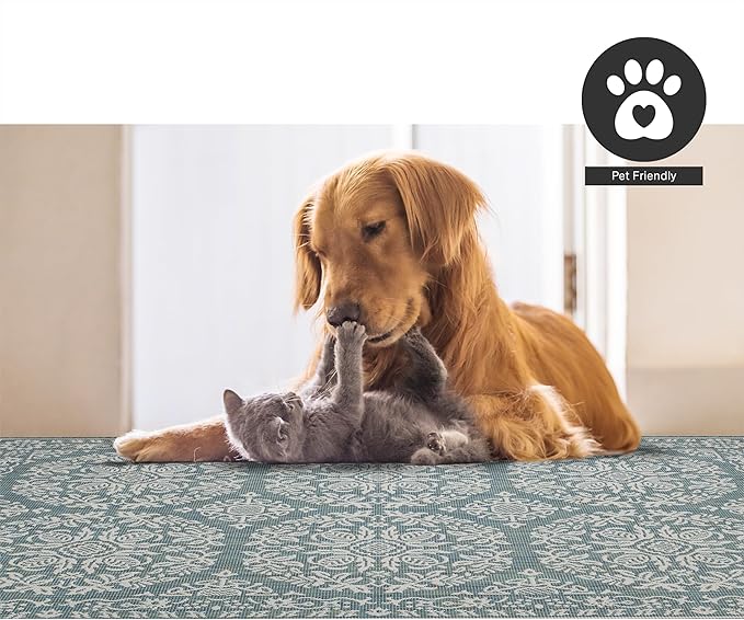 FH Home Flat Woven Outdoor Rug - Waterproof, Easy to Clean, Stain Resistant - Premium Polypropylene Yarn - Farmhouse - Porch, Deck,Balcony,Laundry Room - Marbella - Ocean - 2ft 8in x 4 ft 11in