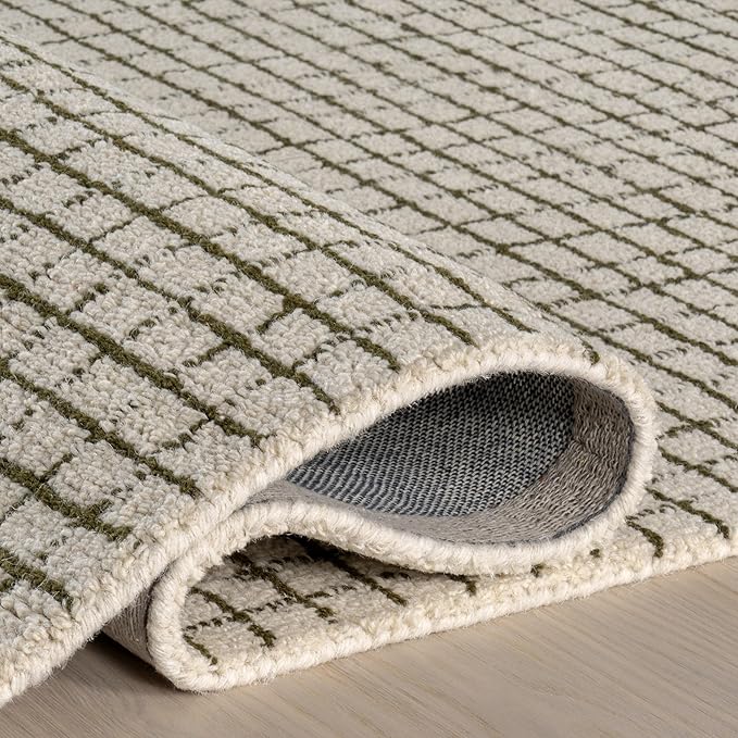 Rugs USA Melrose Green/Ivory, 6' x 9', Handmade, Wool & Cotton, Soft and Cozy, High Traffic, Stain Resistant, Easy Clean, Durable Area Rug for Bedroom, Living Room, Dining Space, Den, Entryway