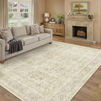 Vintage Area Rug 9x12 Beige Washable Living Room Large Carpet Non Slip Bedroom Indoor Office Low Pile Traditional Distressed Retro Accent Rug for Dining Room