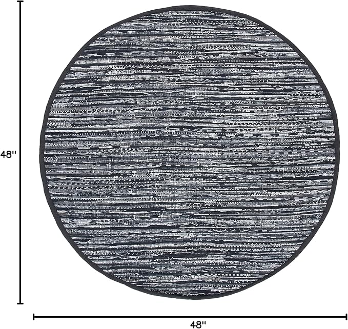 SAFAVIEH Rag Rug, Collection RAR121Z Handmade Boho Stripe Cotton Entryway Foyer Living Room Bedroom Kitchen Area Rug, 4', Round Black