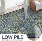 Bavni Floral Dark Blue Area Rugs 8x10, Vintage Boho Carpet Machine Washable, Non Slip Soft Low Pile Thin Rug for Bedroom, Living Room, Dining Room, Nursery