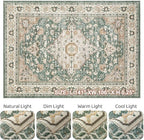 9x12 Area Rug Living Room: Machine Washable Boho Large Vintage Soft Rugs Stain Resistant Farmhouse Oriental Non Slip Indoor Floor Carpet for Bedroom Nursery Kids Playroom Office Dining Room- Green