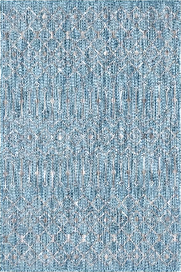 Unique Loom Outdoor Trellis Collection Area Rug - Tribal Trellis (4' 1" x 6' 1" Rectangle, Aqua/ Ivory)