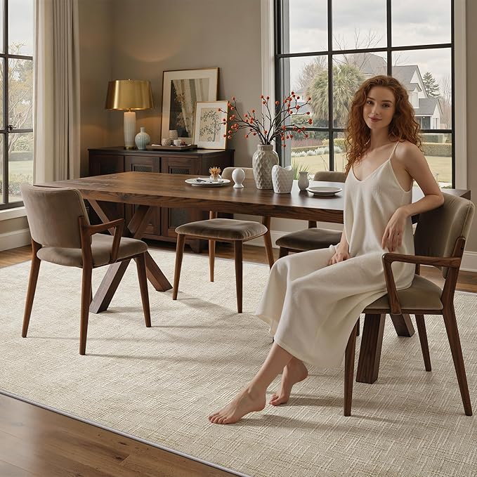 Valenrug Washable Rugs 5x7 - Stain Resistant 5x7 Area Rugs for Living Room, Non Slip High-Low Pile Textured Area Rugs for Bedroom, Folable Machine Washable Area Rug (5'x7', Beige) ﻿
