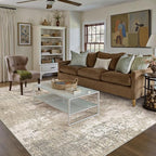 Beige Area Rug 8x10 Machine Washable Modern Abstract Living Room Carpet Non Slip Neutral Low Pile Soft Non Shedding Bedroom Contemporary Large Rug Indoor Office Dining Room Playroom
