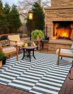Unique Loom Outdoor Striped Collection Area Rug - Striped (10' Square Blue/Ivory)