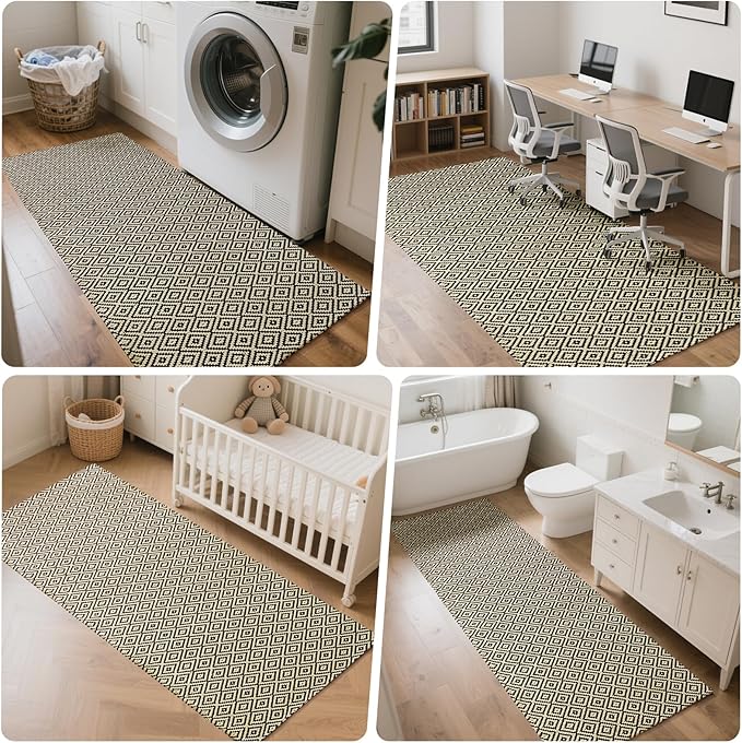 Hallway Runner Rug 3x5, Washable Kitchen Runners Non Slip, Ultra Thin Entryway Floor Mat Fit Under Door, Soft Low Pile Cotton Boho Carpet for Laundry Outdoor Bedroom