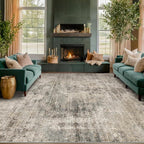 6x9 Brown Vintage Rug for Dining Room Under Kitchen Table, Modern Abstract Taupe Earthy Living Room Rug, Washable Non Slip Foldable High Traffic Area Carpet