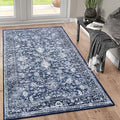 KILOCOCO Area Rug 3x5 Washable Entryway Rug Printed Vintage Floral Rubber Backed Non Slip Indoor Blue Kitchen Rugs for Living Room Laundry Room Playroom Mudroom Moroccan Area Rugs