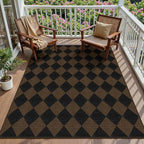 Easy Jute Coffee Checkered 5x7 Area Rug, Washable Modern Rugs for Living Room Non-Slip Diamond Bedroom Rug, Neutral Farmhouse Indoor Outdoor Carpet for Patio Dining Room Classroom