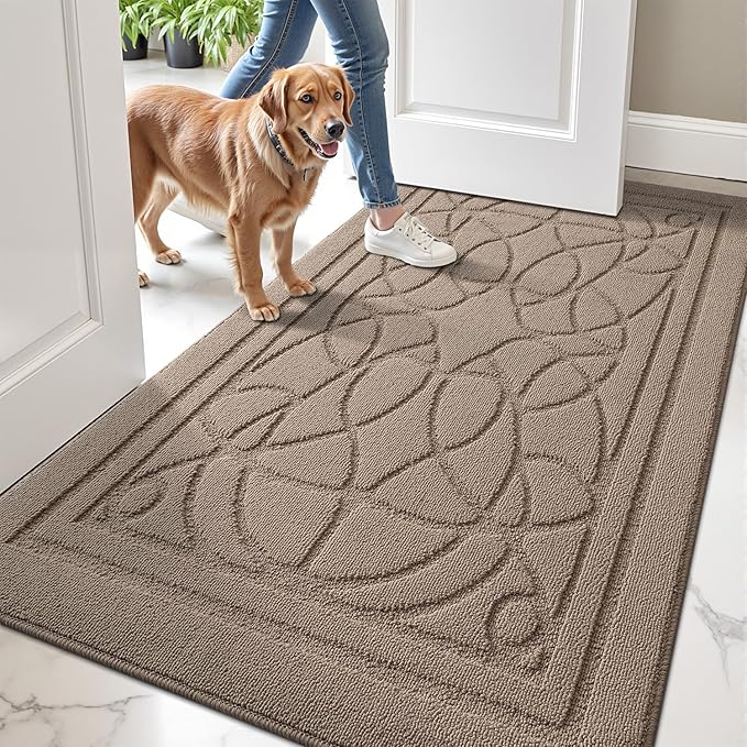 LUMI Door Mat Indoor Entrance 36"x60", Front Welcome Mat with Non-Slip Rubber Backing, Low Profile Dirt Trapper Inside Doormat for Entrance, Garage, Patio, Beige