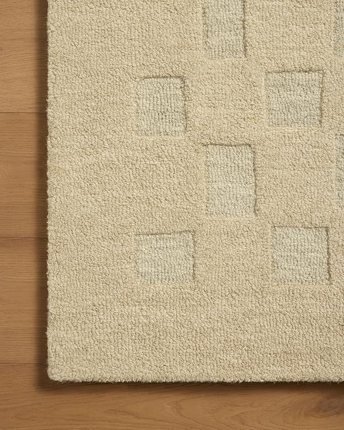 Loloi Leanne Ford Craven Collection CVN-04 Oatmeal/Dove 7'-9" x 9'-9" Area Rug Checkered, Patterned, Neutral, Living Room, Bedroom, Dining Room