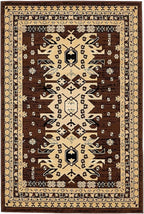 Unique Loom Taftan Collection Border Geometric Tribal Inspired Design Area Rug (4' 0 x 6' 0 Rectangular, Brown/ Tan)