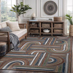 CAMILSON Indoor Outdoor Rug, Brown 6x9 Geometric Arch Striped Area Rugs for Patio and Home Areas, Easy-Cleaning Non-Shedding Living Room, Garden and Deck Washable Outside Carpet (6 x 9)