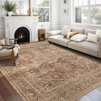 vivorug 5x7 Area Rugs - Ultra-Thin Washable Rug with Non-Slip Backing, Ideal for Living Room, Bedroom, Kitchen Floor Carpet - Vintage, Easy Clean, Durable, Earth Tone