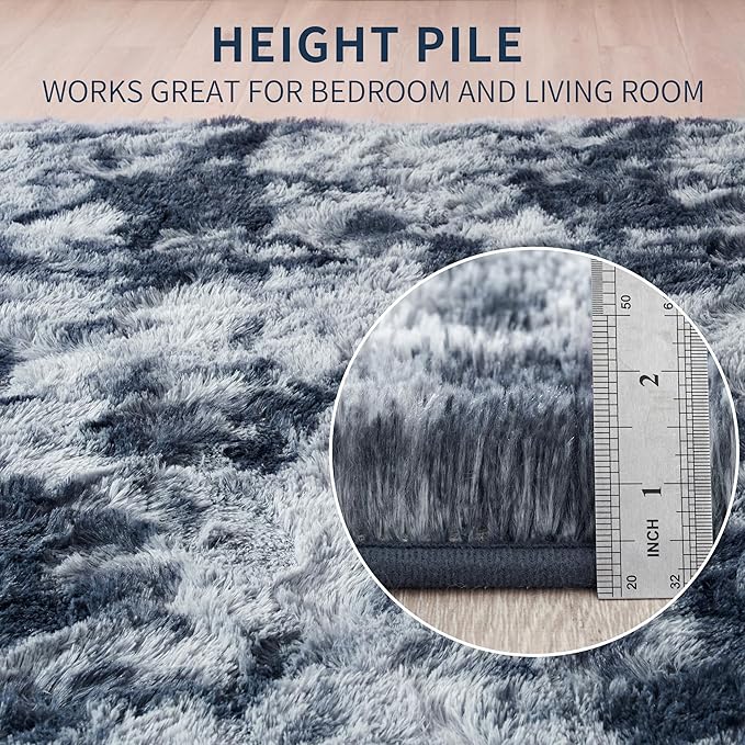 Beglad Fluffy Large Area Rugs 6x9 Feet, Modern Minimalist Style Shag Fuzzy Rugs, Non-Slip Indoor Carpet Soft Rugs for Kids Room, Bedroom & Living Room, Tie-Dyed Dark Blue