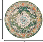 SAFAVIEH Monaco Collection Area Rug - 6'7" Round, Forest Green & Light Blue, Medallion Distressed Design, Non-Shedding & Easy Care, Ideal for High Traffic Areas in Living Room, Bedroom (MNC243F)