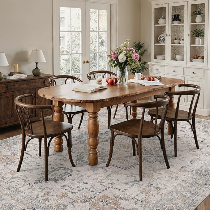 10x12 Area Rugs for Living Room, Non Slip Machine Washable Vintage Rugs, Low Pile Lightweight Print Large Rug for Bedroom, Dining Room, Home Office, Light Taupe Brown
