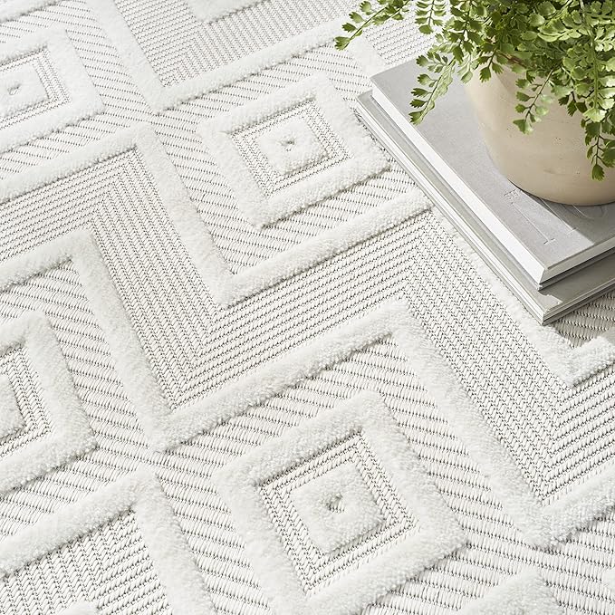 Nourison Home Versatile Ivory White 5' x Square Area Rug - Easy Clean, Non Shedding, Bed Room, Living Room, Dining Room, Kitchen (5' x Square)