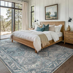 Bavni 6x9 Area Rugs for Living Room, Machine Washable Rug Non Slip, Vintage Chenille Distressed Print Carpet, Large Low Pile Ultra-Thin Lightweight Rugs for Bedroom, Dining Room, Home, Office, Blue