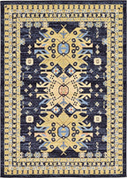 Unique Loom Taftan Collection Border Geometric Tribal Inspired Design Area Rug (7' 0 x 10' 0 Rectangular, Navy Blue/ Gold)