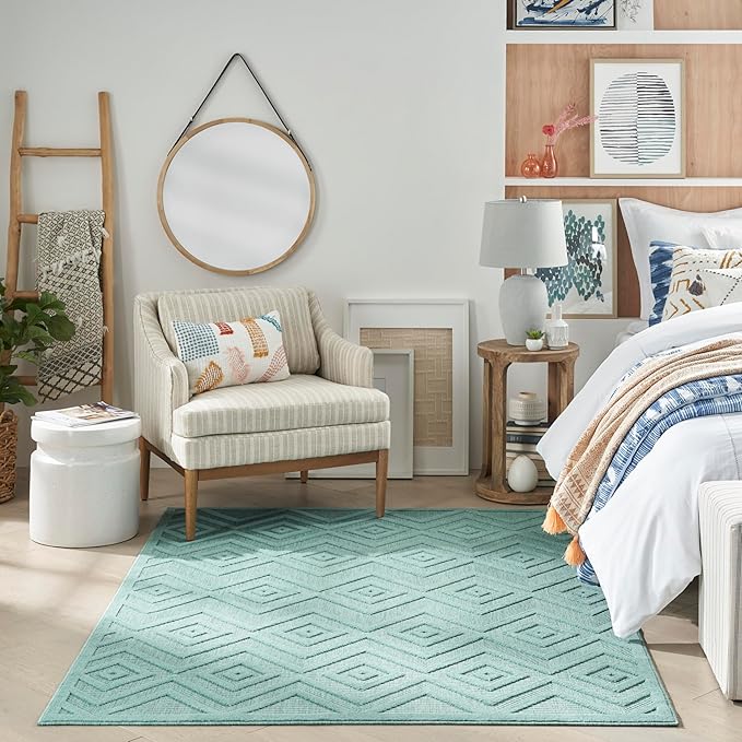 Nourison Home Versatile Aqua Teal 6' x 9' Area Rug - Easy Clean, Non Shedding, Bed Room, Living Room, Dining Room, Kitchen (6' x 9')