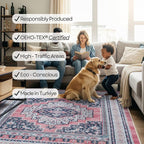Fame Rugs Turkish Rug. Washable Vintage Oriental Antique Inspired Traditional Doormat Small Modern Area Rugs Luxury Entryway Entry Bedroom Bathroom Kitchen (399TN, 9' x 12')