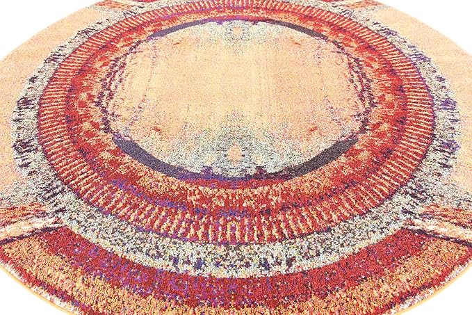 Unique Loom Estrella Collection Rustic, Distressed, Modern, Abstract Area Rug (8' 0 x 8' 0 Round, Orange/Black)