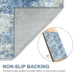 Bavni 8x10 Area Rugs Machine Washable Rug for Living Room, Modern Printed Rug Indoor Soft Area Rug for Bedroom Dining Room, Ultra-Thin Low Pile Carpet with Non Slip Rubber Backing, Denim Blue