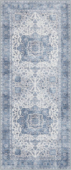 ReaLife Rugs Machine Washable Area Rug Runner - Living Room Bedroom Bathroom Kitchen Entryway Office - Padded Low Pile Stain Resistant Premium - Boho Farmhouse Vintage - Joy - Blue Ivory 2'6" x 6'