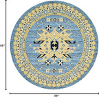 Unique Loom Taftan Collection Border Geometric Tribal Inspired Design Area Rug (8' 0 x 8' 0 Round, Light Blue/ Gold)