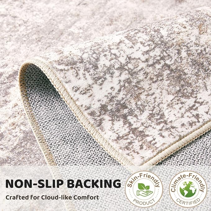 Area Rug Living Room Rugs - 7x10 Washable Large Soft Indoor Neutral Modern Abstract Low Pile Rug Carpet for Bedroom Dining Room Farmhouse Home Office - Brown