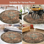 Moynesa Ultra-Thin Washable Round Rug - 6ft Large Dining Room Round Area Rug, Vintage Living Room Mat Stain Resistant Office Carpet for Bedroom Mudroom Kitchen Apartment Basement Foyer