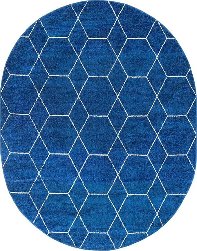 Unique Loom Trellis Frieze Collection Area Rug - Geometric (7' 10" x 10' Oval, Navy Blue/ Ivory)