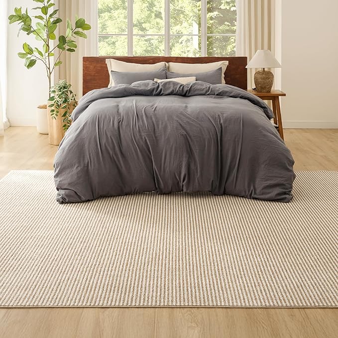 Bedsure 3x5 Faux Wool Area Rugs for Living Room, Machine Washable Carpet, Non-Slip Backing, Pet Friendly Throw Rug for Bedroom Dining Room, Natural Ivory