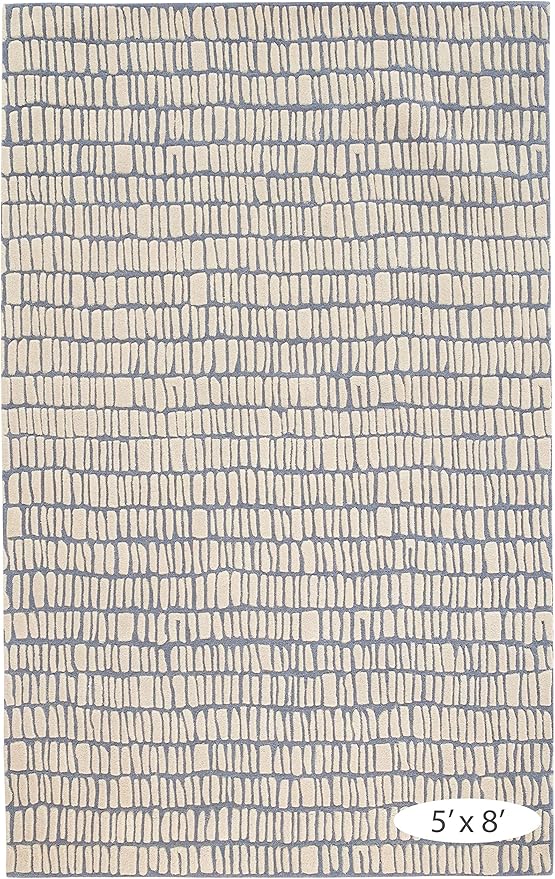 Dash and Albert Roark Pewter Blue Hand Tufted Wool Rug, Runner-2.5 X 8 Feet, Blue/Ivory Geometric Pattern - Premium Luxury Hotel Quality Soft Breathable Hypoallergenic Machine Washable Easy Care