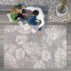CAMILSON Indoor Outdoor Rug, Beige 9’x12’ Leaf Tropical Botanical Area Rugs for Indoor and Outdoor patios, Easy-Cleaning Non-Shedding Living Room, Garden and Kitchen Washable Outside Carpet (9x12)