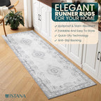 Istana Hallway Runner Rug 2.5x8 - Grey/Gold Kitchen Rugs Non Slip Washable -Silk's Soft Touch Carpet Runner - Stylish Rugs for Home